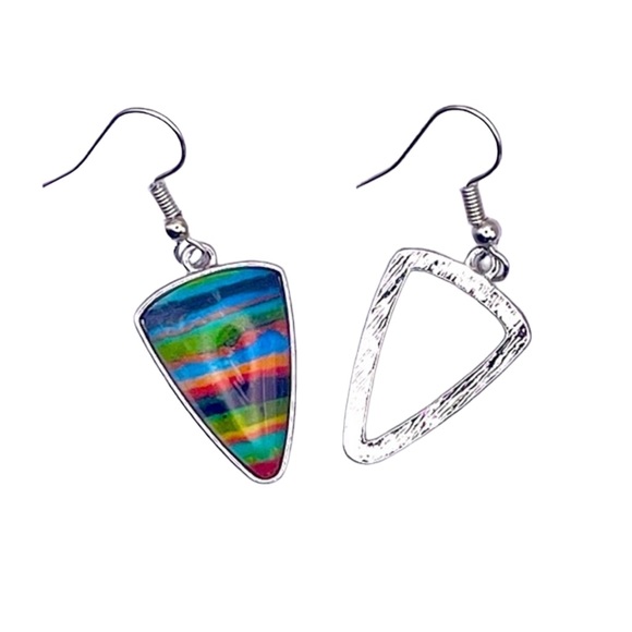 Boho Multicolored Striped Triangle Drop Earrings - Picture 3 of 4